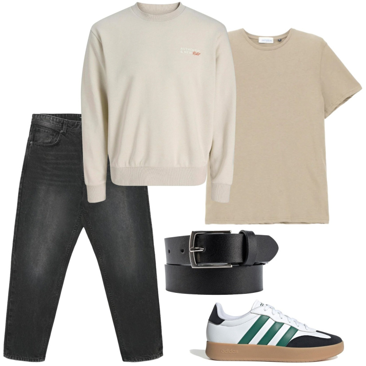 Outfit uomo - Total look #2376189. Stile Casual per Tutti i giorni. Abbinamento con felpe, t-shirt, cinture, jeans, sneakers.
