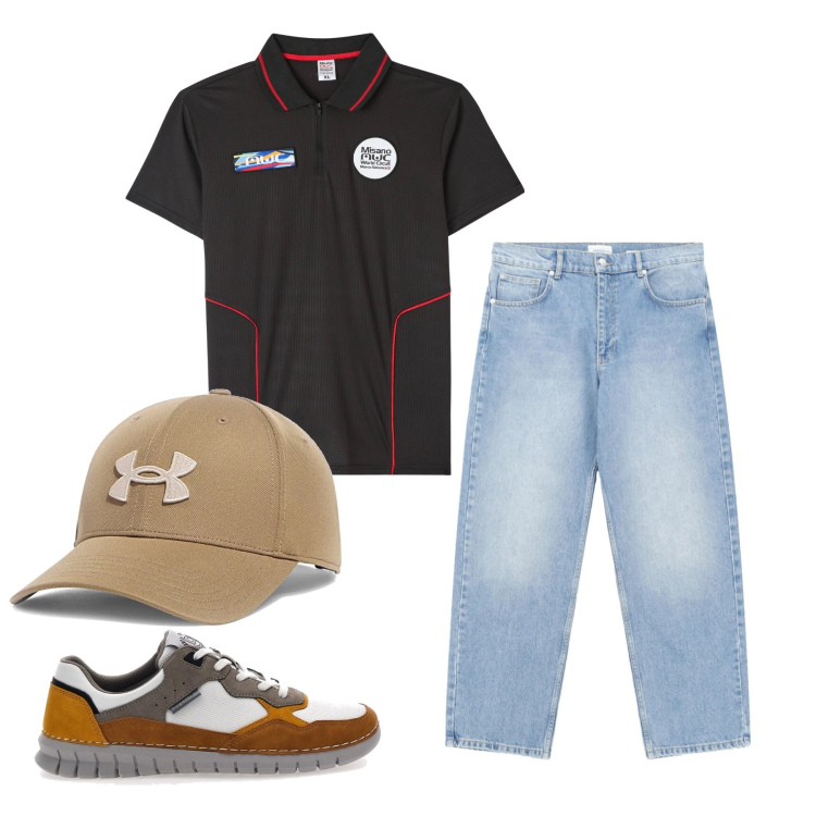 Outfit uomo - Aprile. Stile Trendy per Tutti i giorni. Abbinamento con jeans, polo, sneakers, cappelli con visiera.