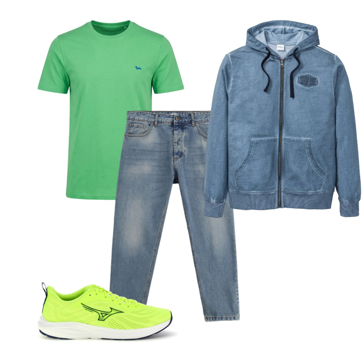 Outfit uomo - Aprile. Stile Urban per Tutti i giorni. Abbinamento con felpe con cappuccio, t-shirt, jeans, sneakers.