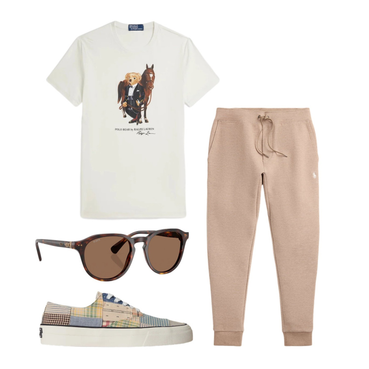 Outfit uomo - Aprile. Stile Urban per Tutti i giorni. Abbinamento con occhiali da sole, pantaloni, sneakers, t-shirt.