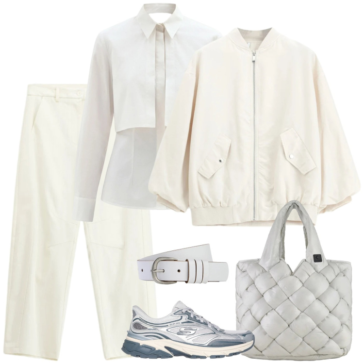 Outfit donna - Candida. Stile Sporty chic per Tutti i giorni. Abbinamento con cinture, bomber, pantaloni, camicie, borse tote, sneakers.