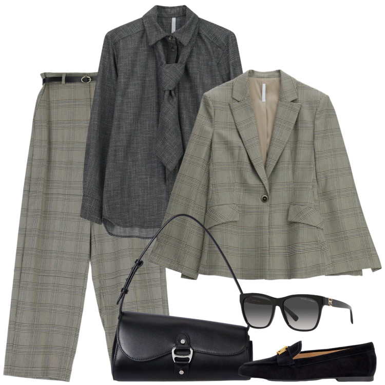 Outfit donna - Come lui, ma chic. Stile Mannish per Serata fuori. Abbinamento con blazer, camicie, pantaloni a palazzo, occhiali da sole, mocassini, borse a spalla.