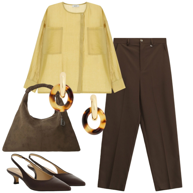 Outfit donna - City. Stile Urban per Tutti i giorni. Abbinamento con décolleté, cappotti, camicie, pantaloni, orecchini.