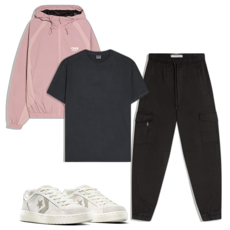 Outfit hombre - Casual look. Estilo Casual para Todos los días. Combinación con sneakers, pantalones cargo, camiseta, chaquetas.