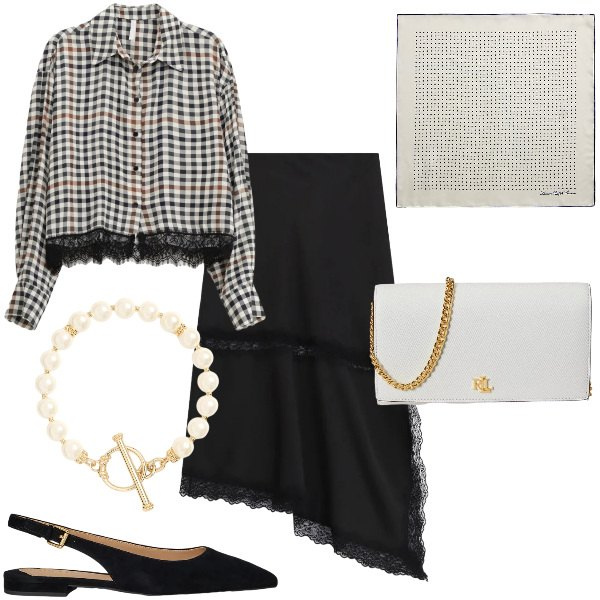 Outfit donna - Total look #2376312. Stile Romantica per Cerimonia. Abbinamento con camicie, gonne longuette, foulard, borse a tracolla, ballerine, braccialetti.