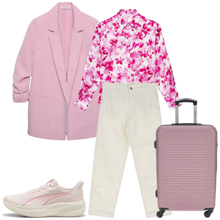 Outfit donna - Total look #2376318. Stile Casual per Tutti i giorni. Abbinamento con jeans, valigie, blazer, camicie, sneakers alte.