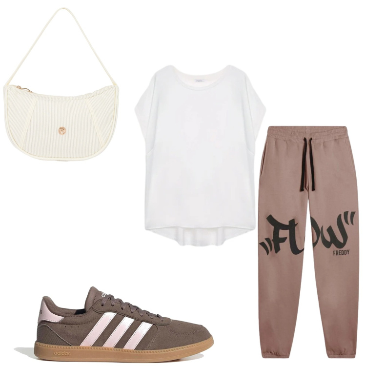 Outfit donna - Total look #2376324. Stile Sporty chic per Tutti i giorni. Abbinamento con bluse, pantaloni, borse a mano, sneakers.