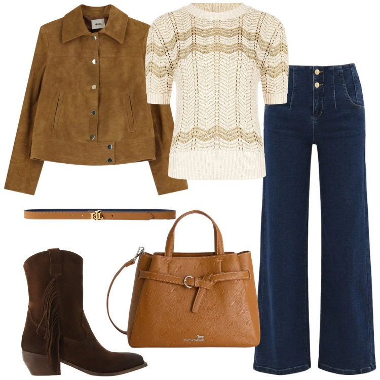 Outfit donna - Spring in Sale. Stile Trendy per Tutti i giorni. Abbinamento con borse a mano, t-shirt, jeans, giacche, stivali, cinture.