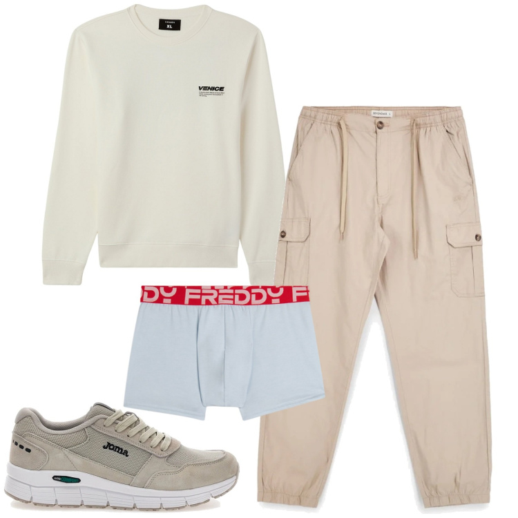 Outfit uomo - Total look #2376344. Stile Casual per Sport. Abbinamento con boxer, felpe, pantaloni cargo, sneakers.