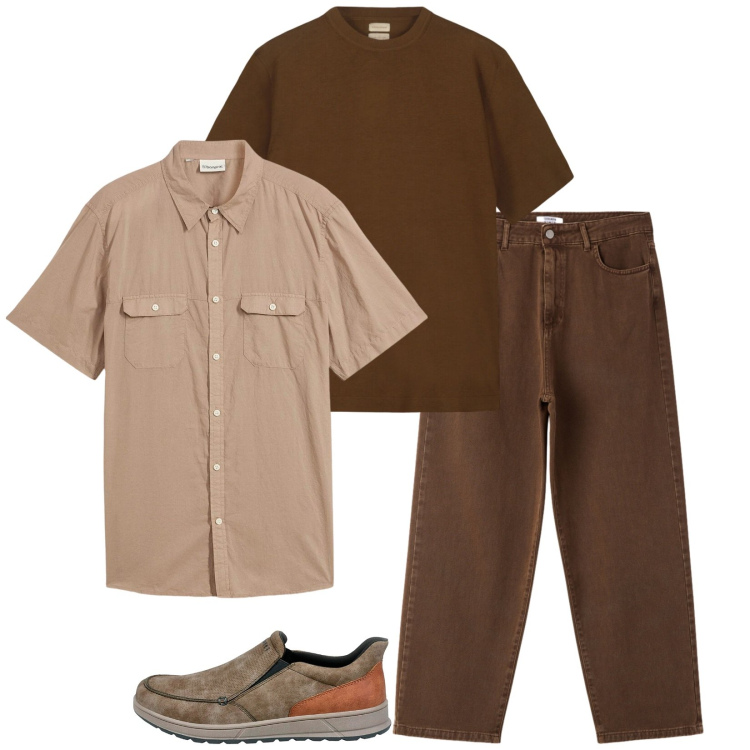 Outfit uomo - Total look #2376346. Stile Trendy per Tutti i giorni. Abbinamento con camicie a manica corta, scarpe stringate, pantaloni, t-shirt.