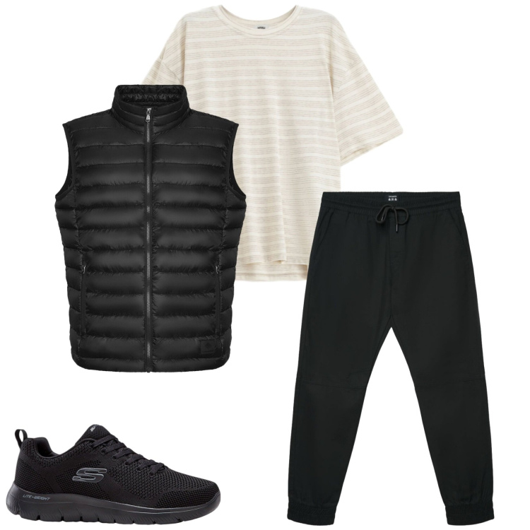 Outfit uomo - Total look #2376347. Stile Casual per Tutti i giorni. Abbinamento con sneakers, t-shirt, piumini, pantaloni corti.
