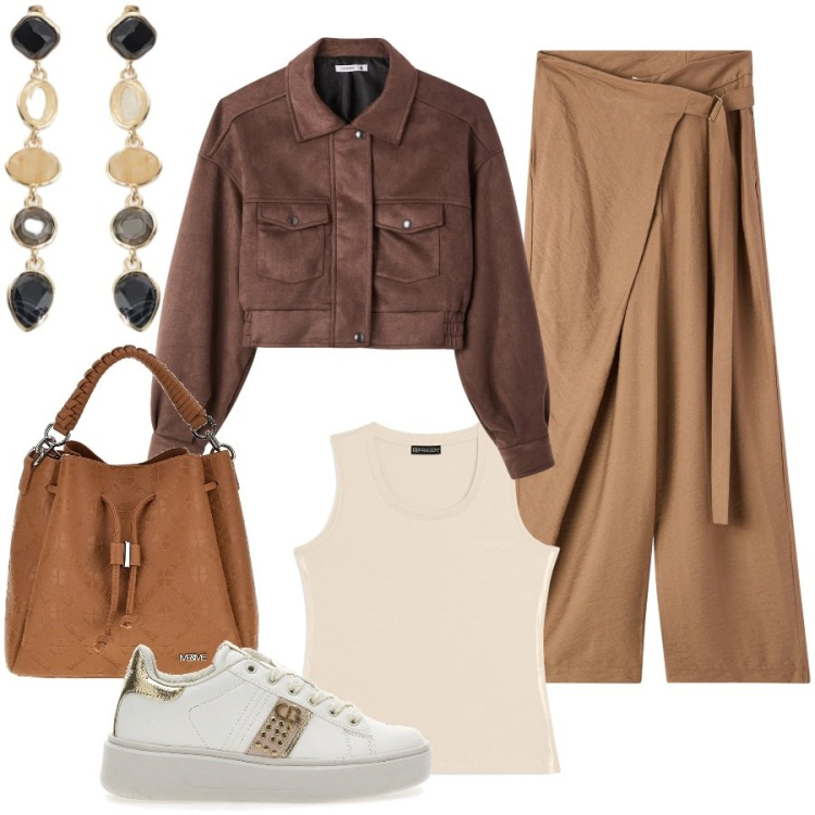 Outfit donna - Total look #2376350. Stile Casual chic per Tutti i giorni. Abbinamento con cappelli con visiera, canottiere, bomber, sneakers, pantaloni, borse a tracolla.