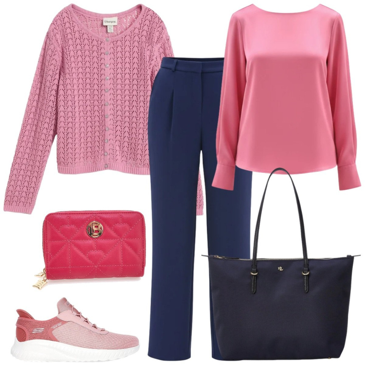 Outfit donna - Colori che illuminano-Focus Donna Curvy. Stile Casual chic per Ufficio. Abbinamento con cardigans, bluse, pantaloni, borse tote, sneakers, portafogli.