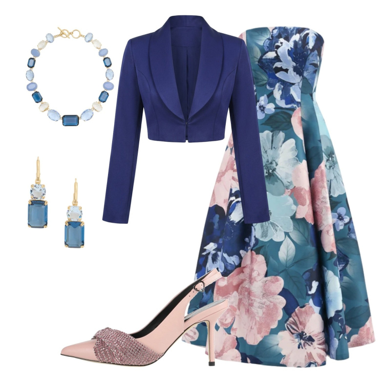 Outfit donna - Cerimonia romantica. Stile Chic per Cerimonia. Abbinamento con décolleté, vestiti midi/longuette, bolero, collane, orecchini.