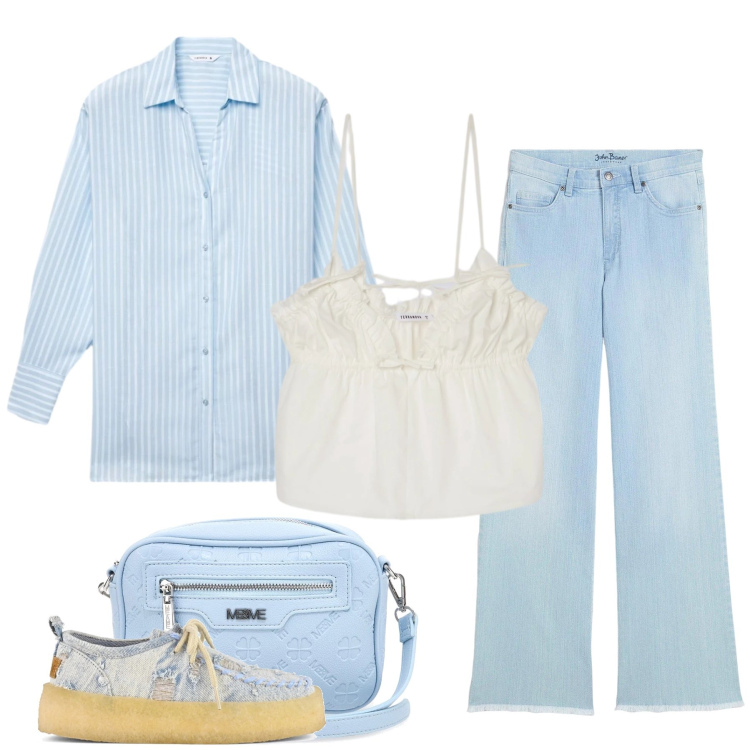 Outfit donna - Il Weekend in Stile Urban. Stile Casual chic per Tutti i giorni. Abbinamento con jeans, scarpe stringate, canottiere, camicie, borse a tracolla.