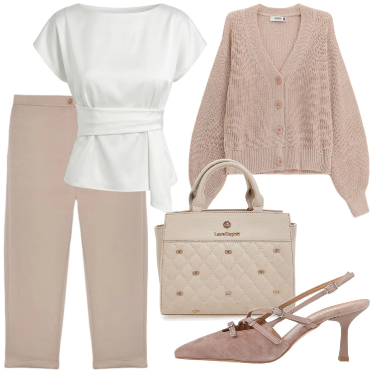 Outfit donna - Rosa cipria. Stile Bon Ton per Serata fuori. Abbinamento con décolleté, pantaloni, cardigans, bluse, borse a mano.