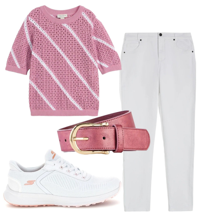 Outfit donna - Total look #2376510. Stile Casual per Tutti i giorni. Abbinamento con t-shirt, cinture, pantaloni skinny, sneakers.