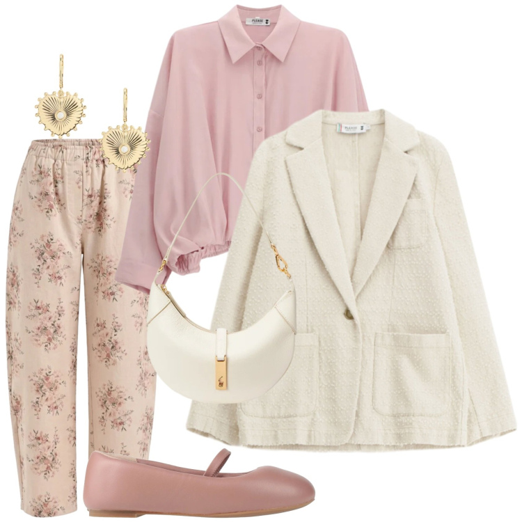 Outfit donna - Daphne Bridgerton 2.0. Stile Chic per Ufficio. Abbinamento con ballerine, pantaloni, blazer, camicie, orecchini, borse a spalla.