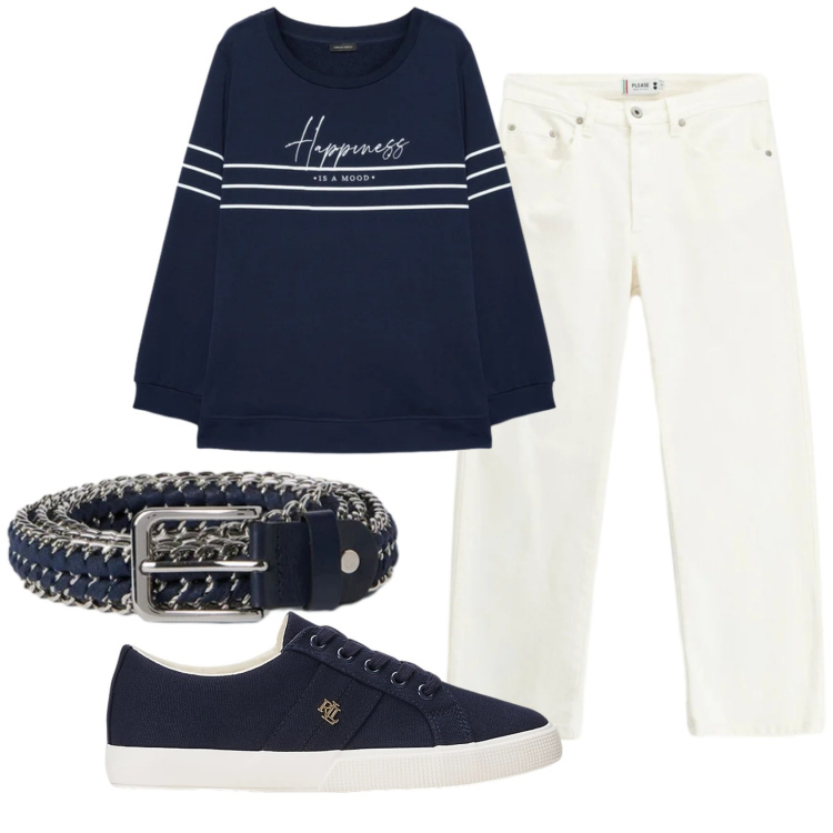 Outfit donna - Total look #2376531. Stile Casual chic per Tutti i giorni. Abbinamento con felpe, cinture, pantaloni, sneakers.