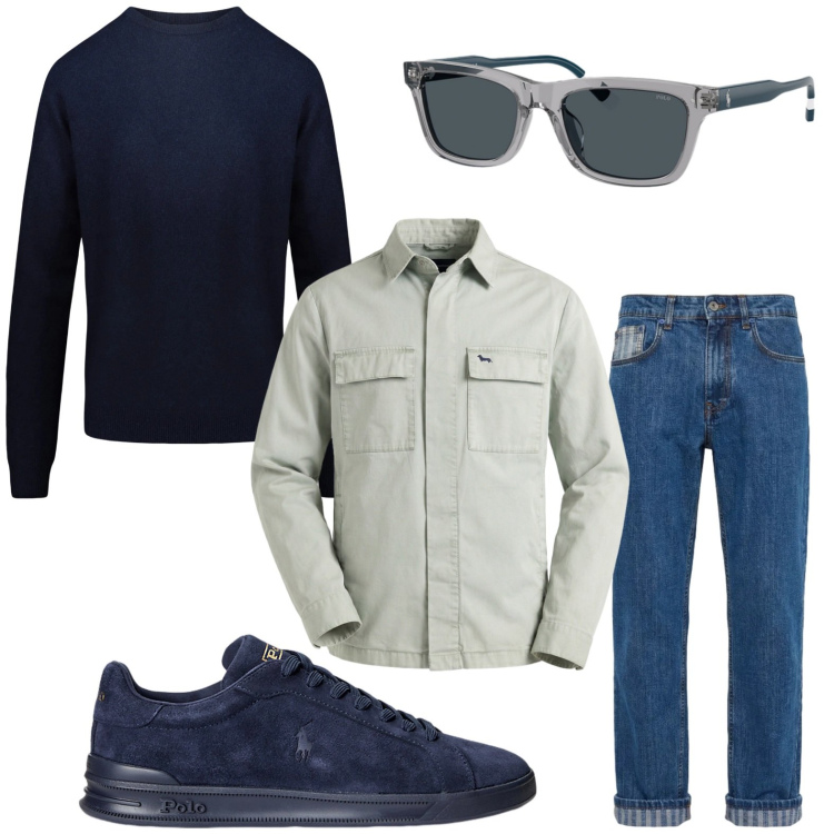Outfit uomo - La giacca antivento. Stile Casual per Tutti i giorni. Abbinamento con jeans, giacche, sneakers, occhiali da sole, maglieria.