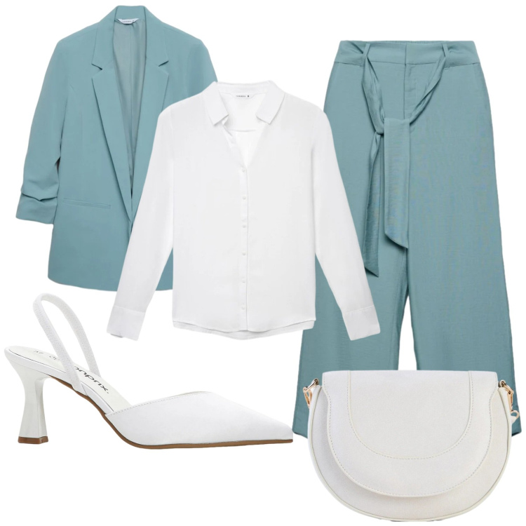 Outfit donna - Total look #2376540. Stile Chic per Serata fuori. Abbinamento con décolleté, borse a tracolla, camicie, blazer, pantaloni a palazzo.