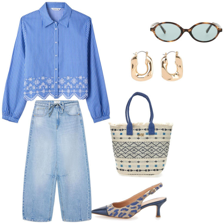 Outfit donna - W l\' accessorio!. per Tutti i giorni. Abbinamento con orecchini, occhiali da sole, camicie, décolleté, borse a mano, jeans.