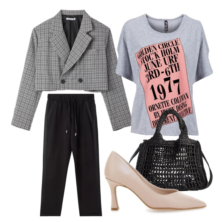 Outfit donna - Riunione in ufficio. Stile Mannish per Ufficio. Abbinamento con maglieria, borse a tracolla, blazer, pantaloni, décolleté.