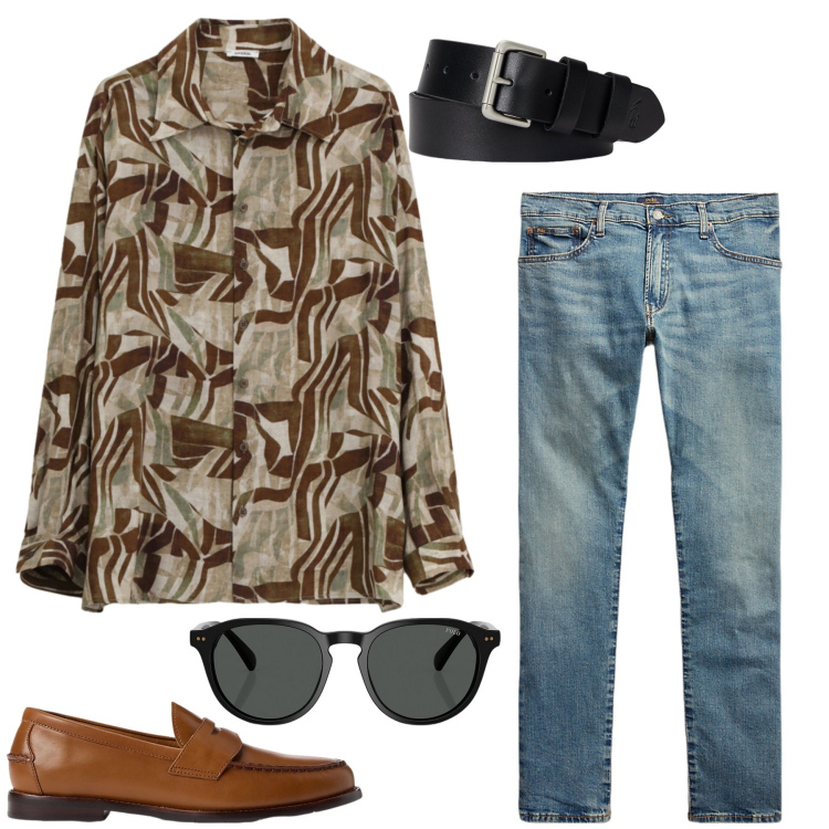 Outfit uomo - Vintage Nomad. Stile Trendy per Tutti i giorni. Abbinamento con camicie, jeans, cinture, scarpe stringate, occhiali da sole.