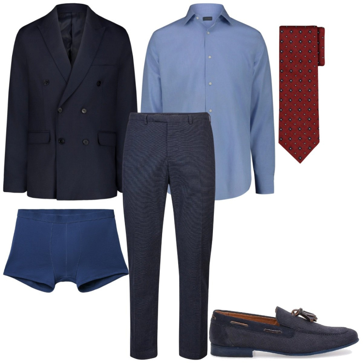 Outfit uomo - Total look #2376564. Stile Business/Elegante per Serata speciale. Abbinamento con pantaloni, cravatte, boxer, camicie, giacche, scarpe stringate.