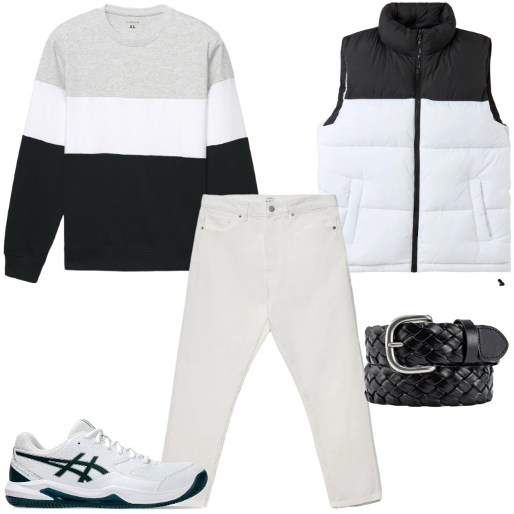 Outfit uomo - Total look #2376569. Stile Urban per Tutti i giorni. Abbinamento con piumini, jeans, felpe, sneakers, cinture.