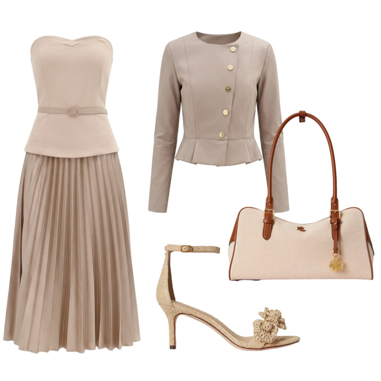 Outfit donna - Matrimonio sul lago. Stile Chic per Cerimonia. Abbinamento con giacche, vestiti midi/longuette, borse a mano, sandali in pelle.