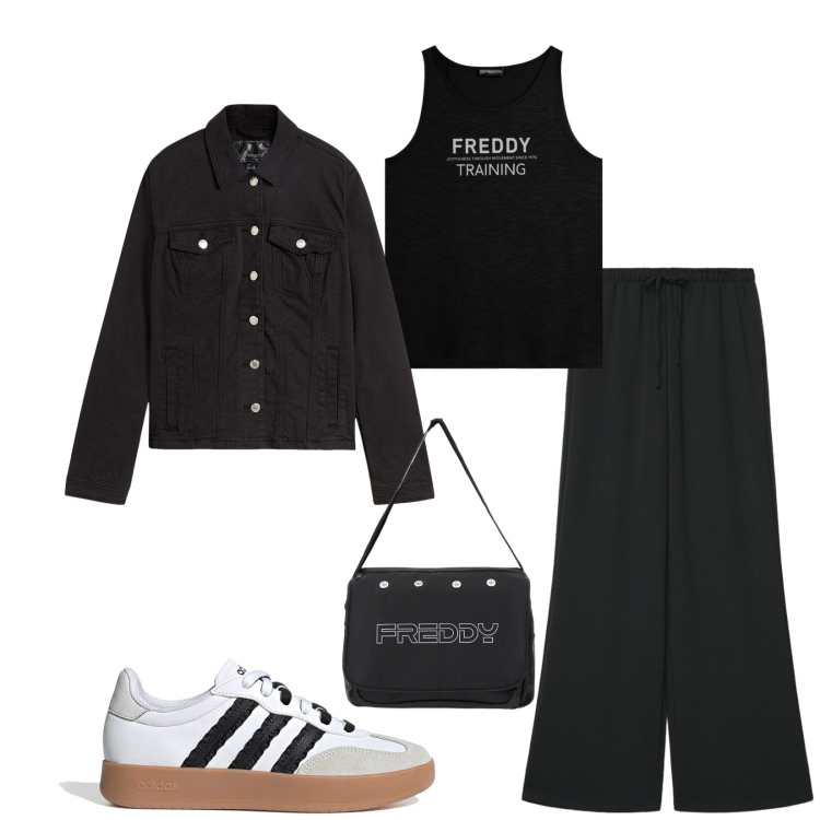 Outfit donna - Total look #2376641. Stile Sporty chic per Tutti i giorni. Abbinamento con blazer, borse messenger, canottiere, sneakers, pantaloni.