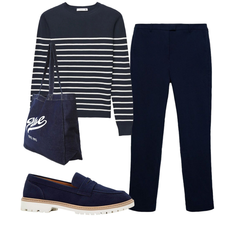 Outfit donna - Total look #2376648. Stile Basic per Ufficio. Abbinamento con mocassini, shopping bag, maglieria, pantaloni skinny.