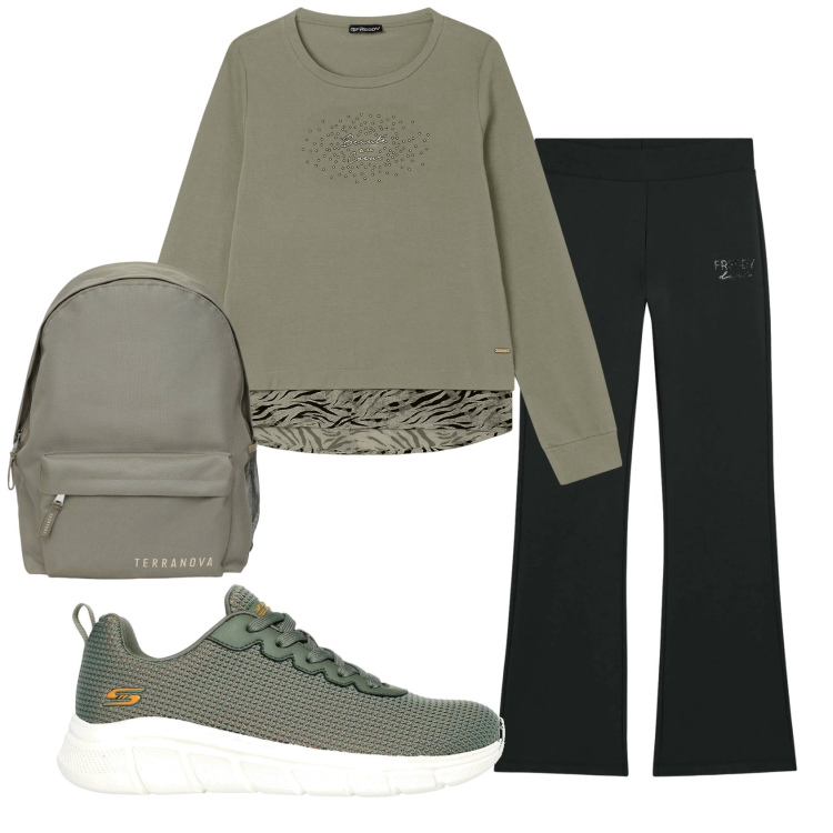 Outfit donna - Total look #2376651. Stile Casual per Sport. Abbinamento con felpe, pantaloni, sneakers, zaini.