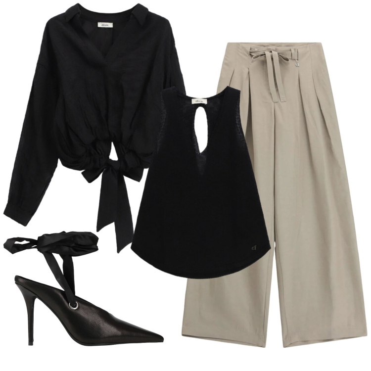 Outfit donna - Total look #2376655. Stile Chic per Cerimonia. Abbinamento con décolleté, top, pantaloni a palazzo, bluse.
