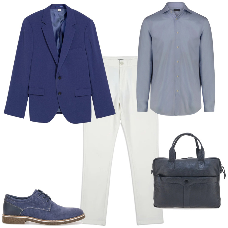 Outfit uomo - Business week end. Stile Business/Elegante per Ufficio. Abbinamento con giacche, pantaloni, scarpe stringate, camicie, borse sportive.