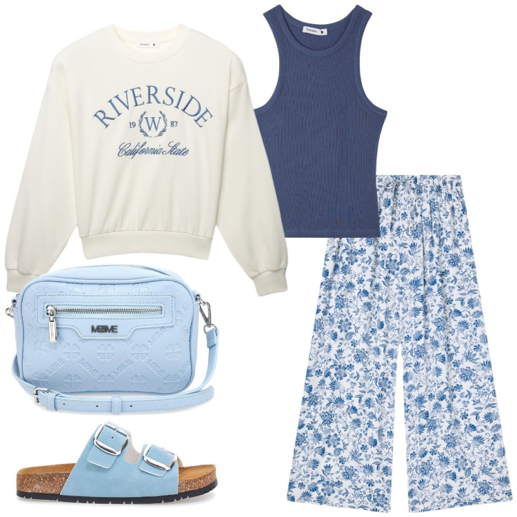 Outfit donna - Total look #2376680. Abbinamento con pantaloni a palazzo, felpe, canottiere, ciabatte, borse a tracolla.