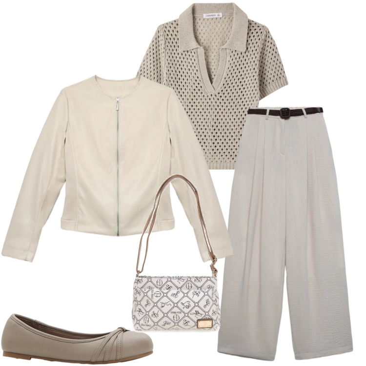 Outfit donna - Aprile. Stile Sporty chic per Tutti i giorni. Abbinamento con ballerine, polo, giacche, borse a tracolla, pantaloni.