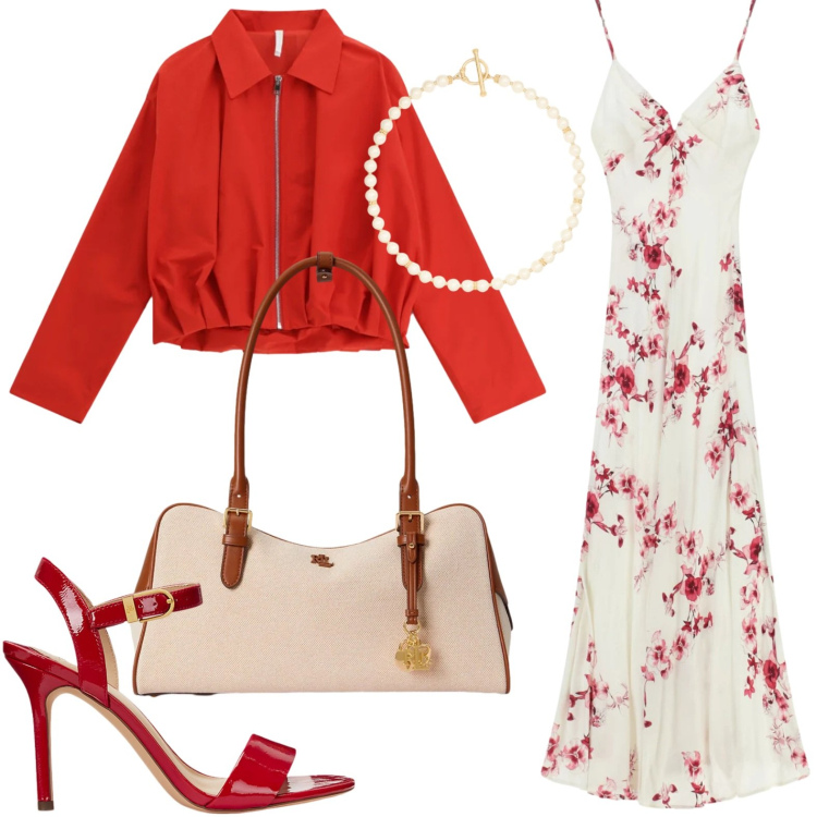 Outfit donna - Bohemien dress. Stile Minimal per Tutti i giorni. Abbinamento con vestiti lunghi, bomber, collane, borse a mano, sandali col tacco.