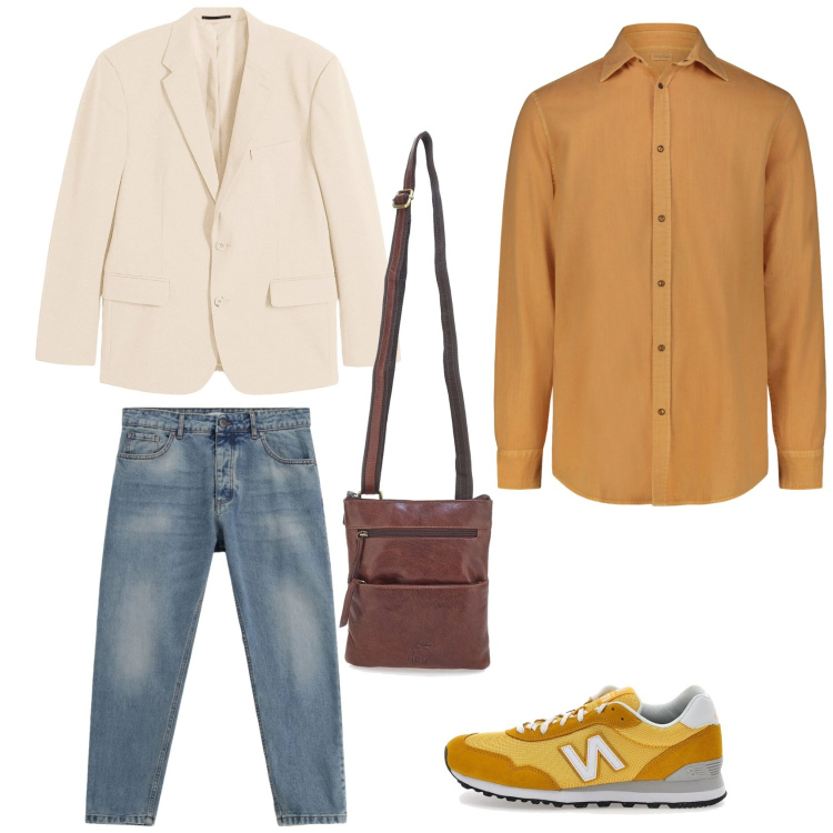 Outfit uomo - Orange spring. Stile Trendy per Tutti i giorni. Abbinamento con giacche, jeans, portafogli, sneakers, camicie.