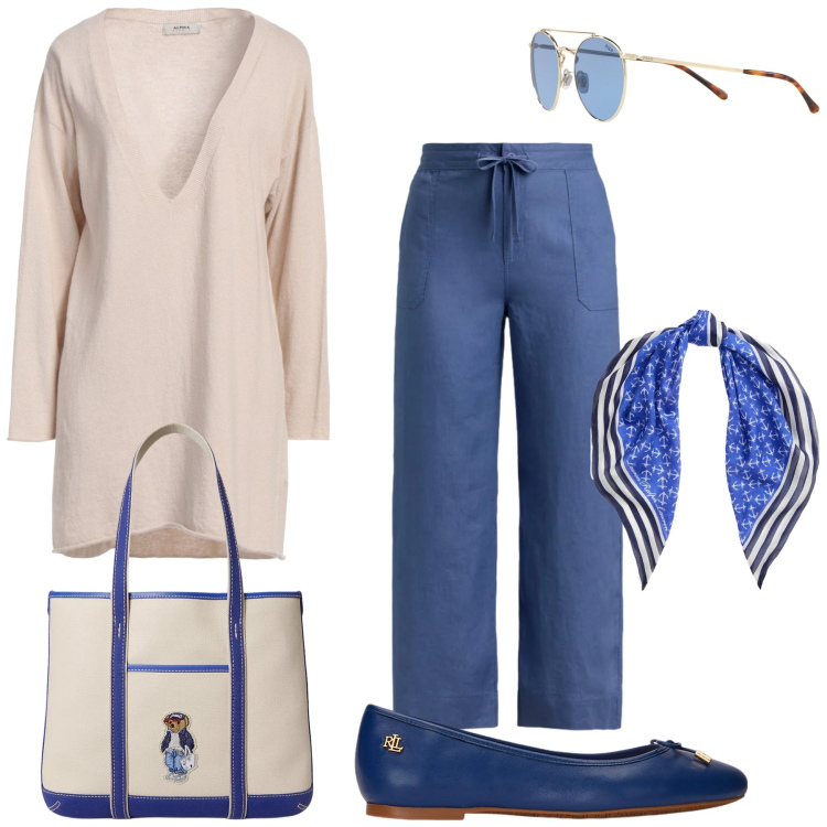 Outfit donna - Total look #2376780. Stile Romantica per Tutti i giorni. Abbinamento con pullovers, ballerine, borse tote, pantaloni, occhiali da sole, foulard.