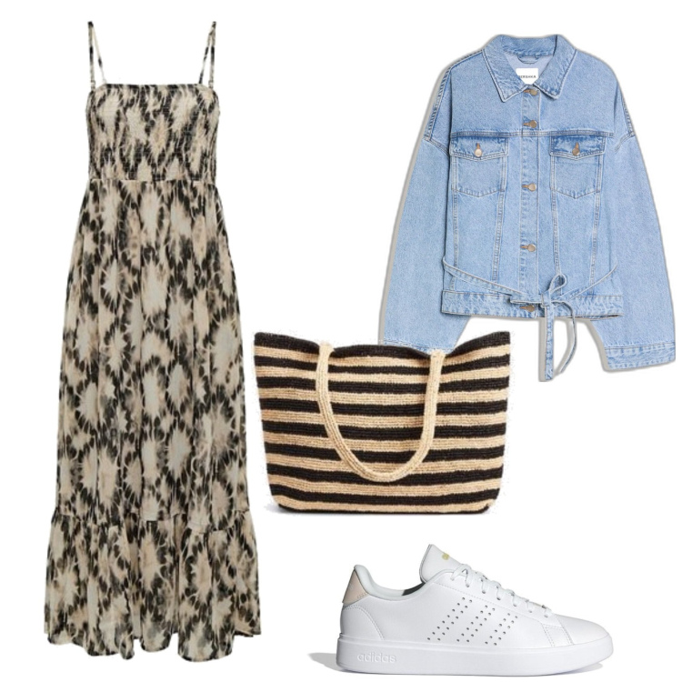 Outfit mujer - Casual look. Estilo Casual para Todos los días. Combinación con vestidos largos, sneakers, bolso tote, blazers.
