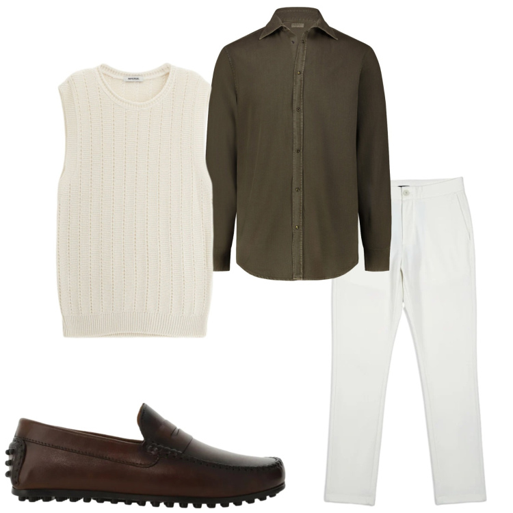 Outfit uomo - Sporty chic. Stile Business/Elegante per Serata speciale. Abbinamento con maglieria, scarpe stringate, pantaloni, camicie.