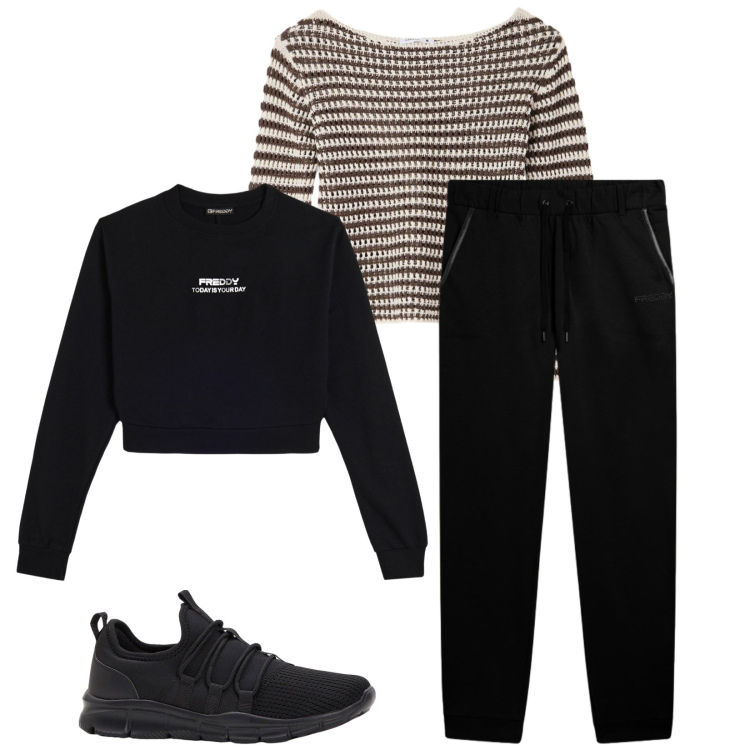 Outfit donna - Total look #2376801. Stile Sporty chic per Tutti i giorni. Abbinamento con sneakers, felpe, pantaloni, maglieria.