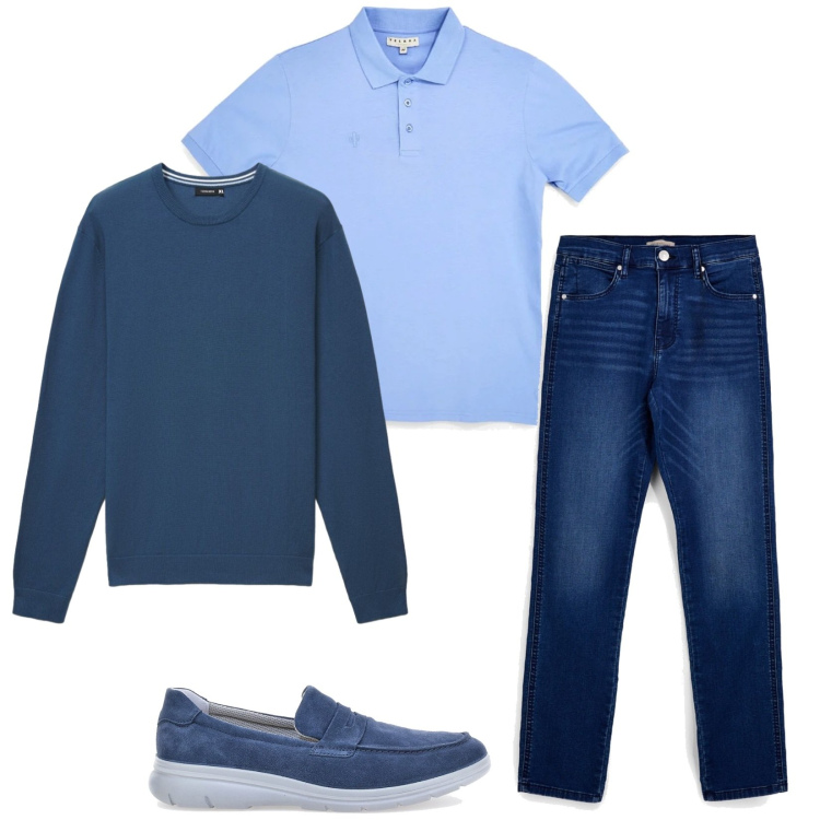Outfit uomo - Total look #2376805. Stile Casual per Tutti i giorni. Abbinamento con maglieria, polo, jeans, scarpe stringate.