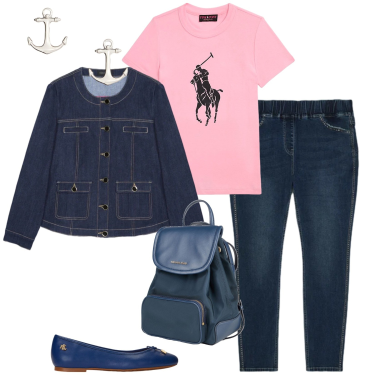 Outfit donna - Total look #2376813. Stile Casual per Tutti i giorni. Abbinamento con zaini, blazer, jeggings, ballerine, t-shirt, orecchini.