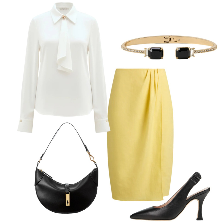 Outfit donna - Total look #2376814. Stile Chic per Cerimonia. Abbinamento con décolleté, camicie, borse a spalla, braccialetti, gonne.