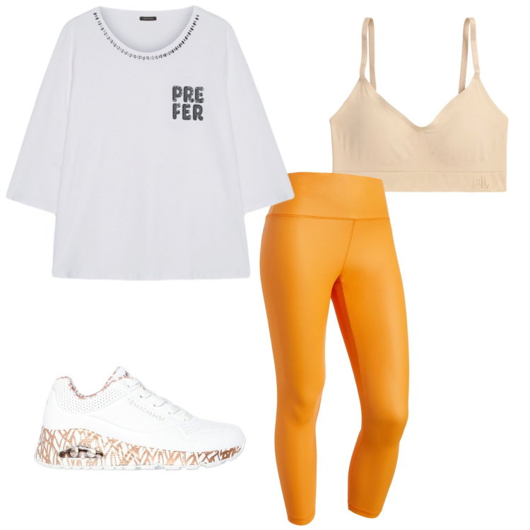 Outfit donna - Total look #2376833. Stile Sporty chic per Sport. Abbinamento con t-shirt, treggings, reggiseni, sneakers alte.