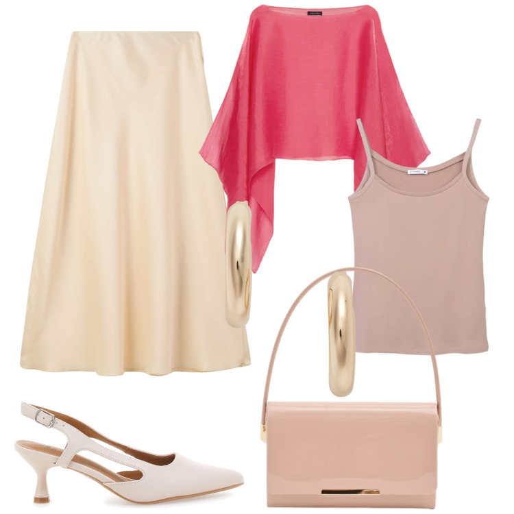 Outfit donna - Curve in movimento. Stile Romantica per Serata fuori. Abbinamento con bolero, pochette, orecchini, gonne lunghe, décolleté, canottiere.