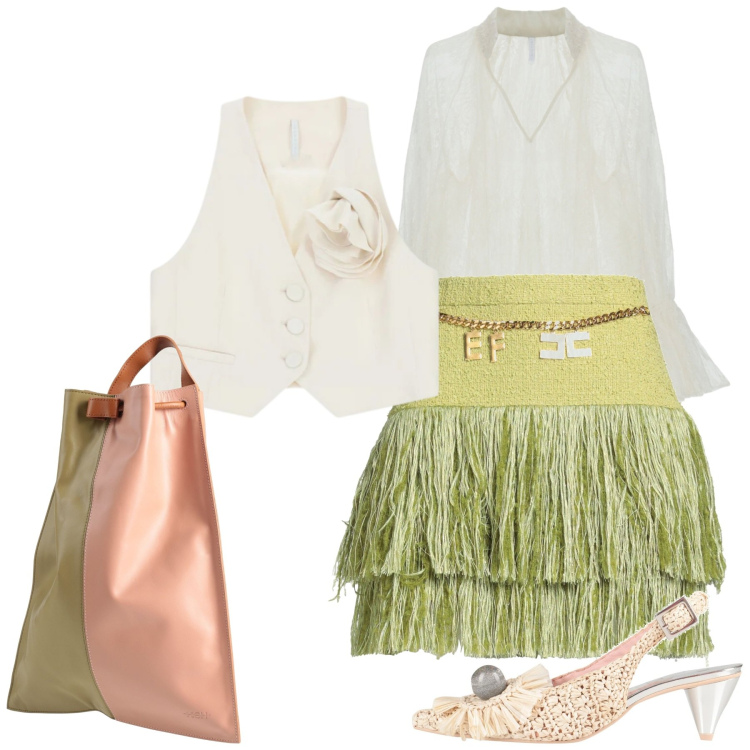 Outfit donna - Frange a primavera. Stile Trendy per Cerimonia. Abbinamento con décolleté, minigonne, zaini, gilet, bluse.